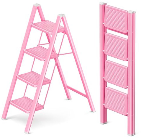 GameGem 4 Stufen Leiter, 4 Stufen Hocker für Erwachsene, klappbare Trittleiter mit sicherem Stand, verbreitertem Pedal, ästhetisch ansprechendes Aussehen, Wohnräume