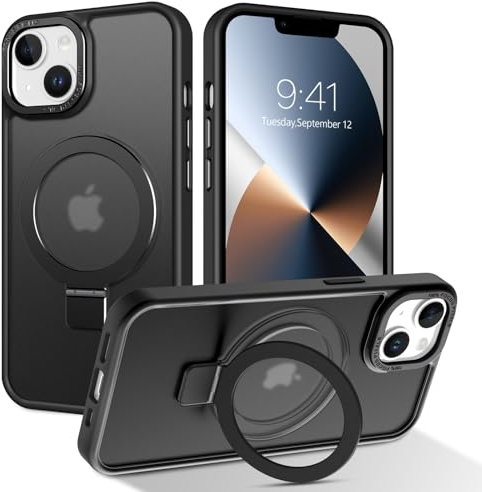 BENTOBEN Magnetic Case for iPhone 13/iPhone 14 with Stand[Compatible with Magsafe],Invisible Ring Stand Translucent Matte Back Military Grade Protection Shockproof Cover for iPhone 13 iPhone 14, Black