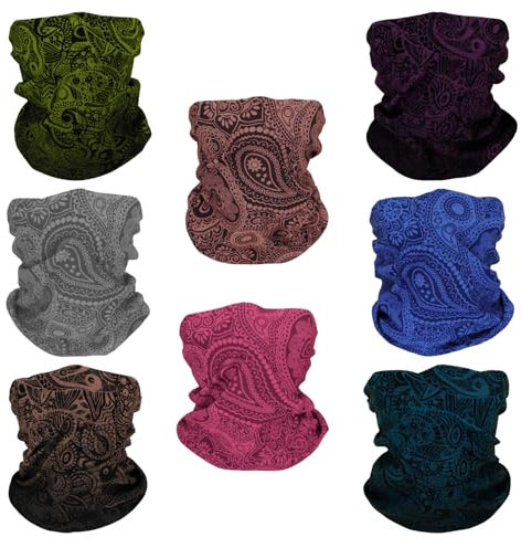 SMEHCF 8 Bandanas Polyvalents pour Femmes Et Hommes Bandeau Cagoule Foulard Visage Demi-Masque Airsoft Paintball Cache-Cou Respirant Lavable Gris Bleu Violet Vert Fleur de cajou Couleur classique
