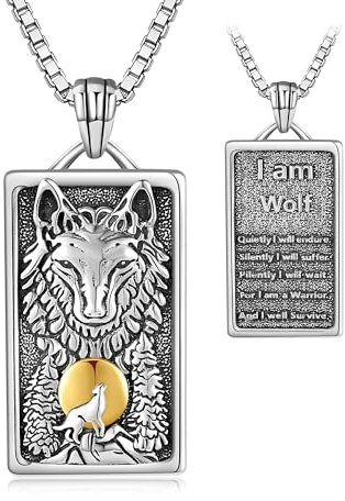 DAYLINLOVE Wolf Halskette 925 Sterling Silber Therian Halskette Hundemarke Wolf Anhänger Halskette Wikinger Nordisch Amulett Schmuck Geschenke für Männer Wolf Liebhaber