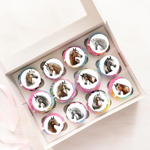 24 x Pre-Cut Horse Equestrian Edible Cupcake Toppers Cake Decoration Fairy Cakes Premium Wafer Card