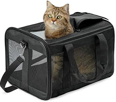 HITSLAM hundebox Faltbar Hundetransportbox Katzentransportbox Katzenbox Transportbox katzentasche für Hund, Katzen, Airline Zugelassen, Reisefreundliche Transporttasche (M)