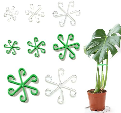 RHQFDM 20 supporti per piante, 4 misure, per piante da interno, rose e Monstera, supporto per fiori riutilizzabili, supporto per ortensie, supporto per perenni (trasparente e verde