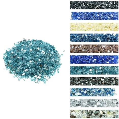 VEVOR Fire Glass, 20 LBS / 9 KG High-Temperature Resistant Fireplace Rocks, 1/2-Inch / 12.7 mm Reflective & Smokeless Firepit Glass Rock, High Luster Stone Landscaping for Fire Pit Table, Aqua Blue