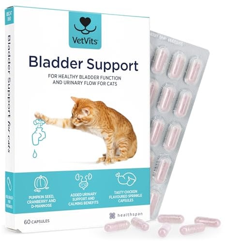 VetVits Bladder Support for Cats (60 capsules) | Urinary Health for Cats | Helps reduce indoor accidents | Bladder complex with pumkin seed, D-mannnise and cranberry