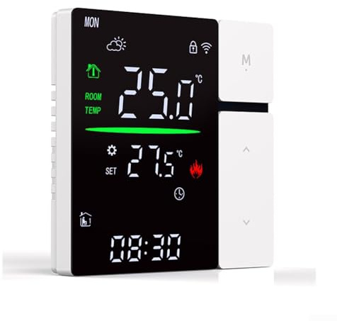 Thermostat intelligent WiFi, pour application TUYA en plastique monté sur le mur pour chauffage au sol électrique chaudière à eau et gaz (blanc 3A-WIFI)