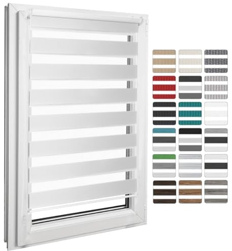 Home Vision Enrouleur Jour Nuit sans perçage sur Mesure Hauteur 120-220 cm | Largeur 30-129 cm, Store intérieur jour nuit tamisant occultant design moderne, 20 Couleurs Tissu