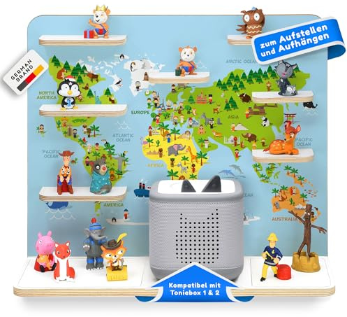 stadtecken Holzregal passend für Toniebox 2 I Geeignet für ca. 50 Tonies I Perfekte Aufbewahrung im Kinderzimmer I Regal zum Aufstellen oder Aufhängen (Atlas 2, Groß)