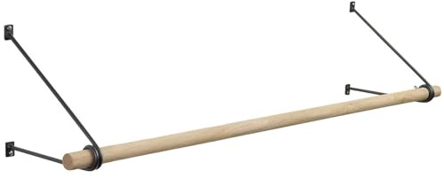 SOTECH Wandgarderobe 260 x 250 mm Rohstahl klar lackiert 1180 mm | Garderobenstange aus Eiche Ø 30 mm, Kleiderstange, Garderobe