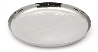 Stainless Steel Hammered Plate 28cm – Premium Round Serving & Dining Plate with Sharp Edge and Mirror Finish – Durable Rust Resistant Metal Thali for Meals, Snacks, Pasta, Curry & Desserts
