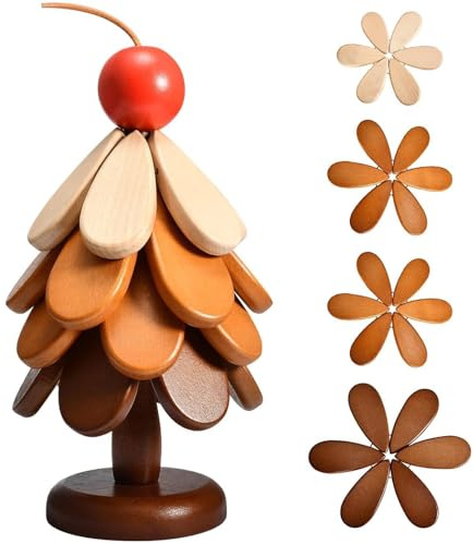 Christmas Tree Wooden Trivets And Coasters Set, 4 Wooden Trivets & 1 Stand Like a Christmas Tree, Wood Heat Resistant Pads For Hot Pots And Dishes, for Hot Dishes, Pot, Bowl, Teapot (Apple model)