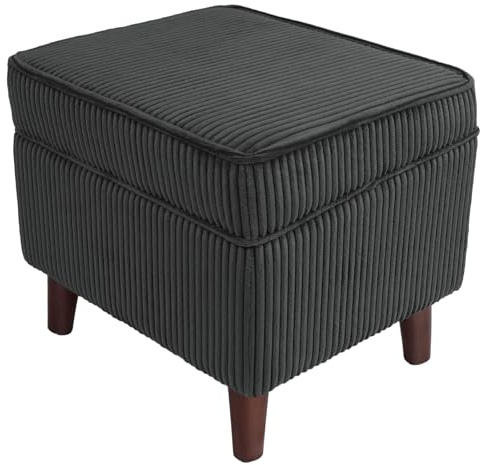 EOSVALO Pouf de Rangement avec Couvercle Réglable en Velours Côtelé, Escabeau Doux, Repose-Pieds et Siège pour Salon, Chambre, Dortoir, Gris Foncé