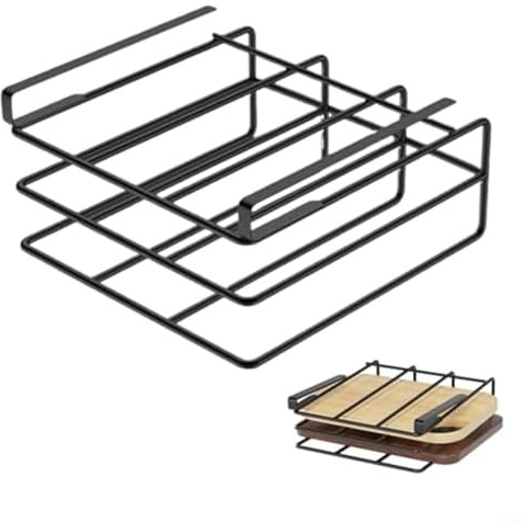 Yelvera Cutting Board Holder Under Cabinet, Chopping Board Organizer Space-Saving No-Drill For for Kitchen Utensils, Cups, Towel, Cutting Board Under Shelf Mounting (black)