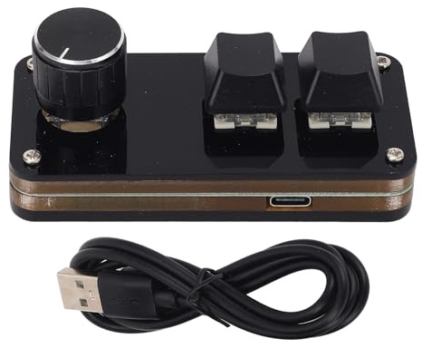 Eujgoov Clavier Mécanique à 2 Touches avec Bouton de Commande, Interrupteur Bleu, Macro Programmable, Mini Clavier Filaire pour Bureau de Jeu