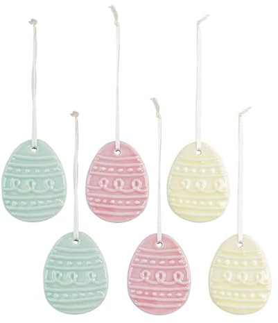 6er Set Deko Anhänger Ostereier Porzellan Rosa Gelb Grün Pastell Ostern Strauch Osterstrauch Osterdeko Hängedeko