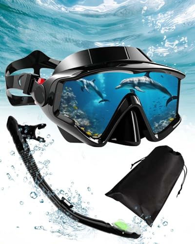 Lorrtta Snorkel Set for Adults, 180° Panoramic Anti-Fog Snorkel Mask with Dry Top Snorkel, Professional Snorkelling Gear for Men & Women (Black Yellow)