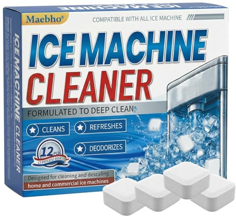 12 Stück Eismaschinen-Reiniger, Kompatibel mit Opal, Eiswürfelmaschine Reiniger, Reinigungstabletten, Entkalker für Tisch-Eismaschinen, Hilft gegen hartes Wasser und Ablagerungen
