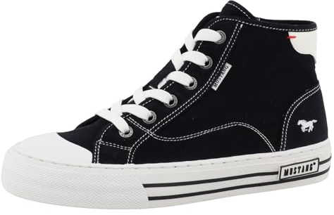 MUSTANG Damen Schuhe High Top Canvas Sneakers knöchelhoch Turnschuhe mit Schnürung 26M0232001 Black (00001) 42