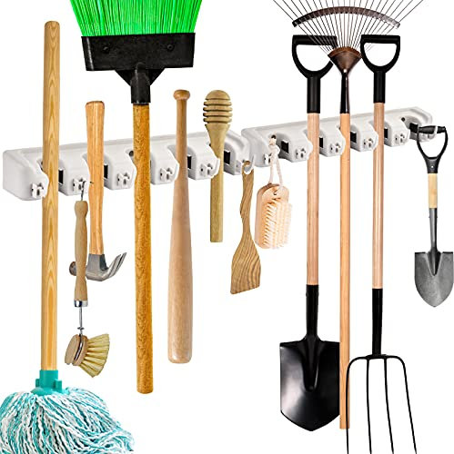 Good.Store 2 Pack Mop and Broom Holder, Multipurpose Wall Mounted Organizer Storage Hooks, Ideal Broom Hanger for Kitchen Garden and Garage