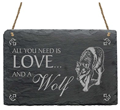 Slate Plaque Wolf Sign with Motif – Door Sign Decorative Wall Decoration – Wolves