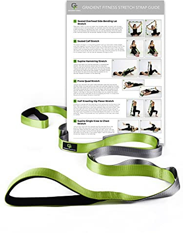 Gradient Fitness Stretching Strap for Physical Therapy, 12 Multi-Loop Stretch Strap 1 W x 8' L, Neoprene Handles, Physical Therapy Equipment, Yoga Straps for Stretching, Leg Stretcher (Green)