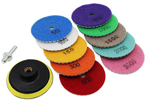 Aussel Juego de ruedas de pulido de 3 pulgadas Diamond Diamond Pad para pulido de granito Concrete Ceramic 11 Piezas (3inch)