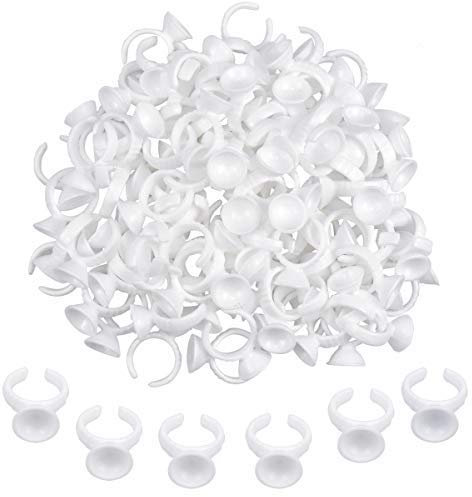 Kissral 200 pcs Einweg-Kleber Halter, Kunststoff Ringe und Tassen für Wimpern Extensions, Make-up Tool Pigment Kleber Halter, Augenbraue Tätowierung Ink Caps (White)