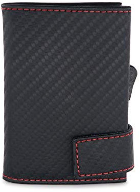 SecWal Kartenetui mit Münzfach Druckknopf (Schwarz-Rot Carbon)