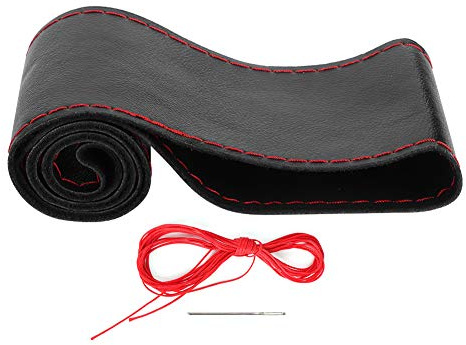 DIY Lenkradbezug aus Leder, Universelles Nähen Set für Autoinnenraum, Passend für 38 cm Lenkräder, Schwarz Rot