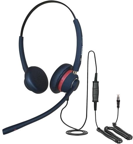 eartec office Headset for Polycom VVX 400 VVX 401 VVX 410 VVX 411 VVX 500 & VVX 501 VoiP Phone + Free RJ9 Connection Lead - QD002 (P) Double Ear