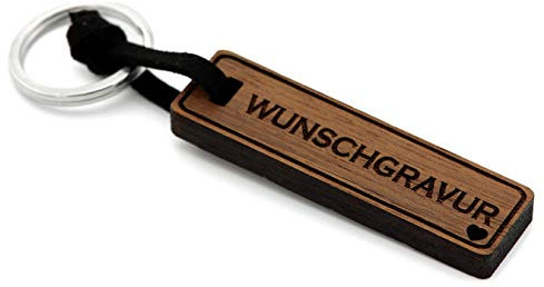 NaturSchatulle Schlüsselanhänger aus Holz mit individuelle Gravur Nussbaumholz mit Edelstahl Schlüsselring Band Schlüsselbund Geschenkidee