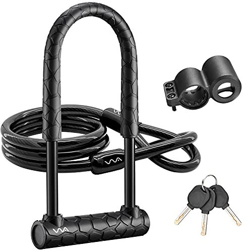 VVA Bike U Lock,20mm HeBike U Lock,20mm Heavy Duty Combination Bicycle u Lock Shackle 4ft Length Security Cable with Sturdy Mounting Bracket and Key Anti Theft Bicycle Secure Locks