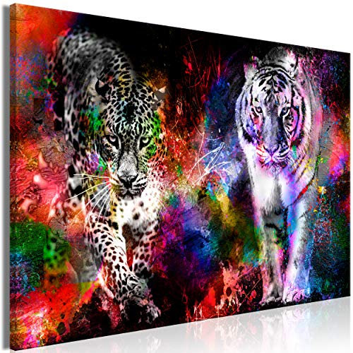 decomonkey Bilder Tiere Abstrakt 60x40 cm 1 Teilig Leinwandbilder Bild auf Leinwand Vlies Wandbild Kunstdruck Wanddeko Wand Wohnzimmer Wanddekoration Deko Tiger Leopard bunt