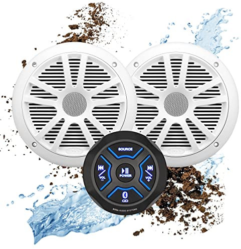 BOSS Audio Systems MG150W.6 Marine Boat Stereo Sound System Speaker Pacchetto - Built-in 2 Canale Amplificatore Head Unit, IPX6 Resistente alle intemperie, Bluetooth, Nessun lettore CD, USB, 6.5