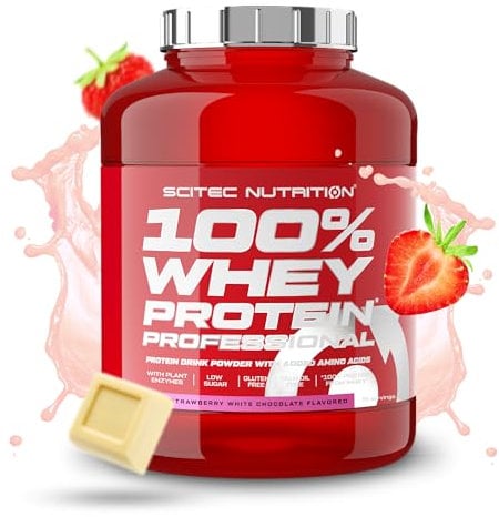 Scitec Nutrition 100% Whey Protein Professional - Mejorada con Aminoácidos Extra y Enzimas Digestivas - Sin gluten - Sin aceite de palma, 2.35 kg, Fresa - Chocolate blanco