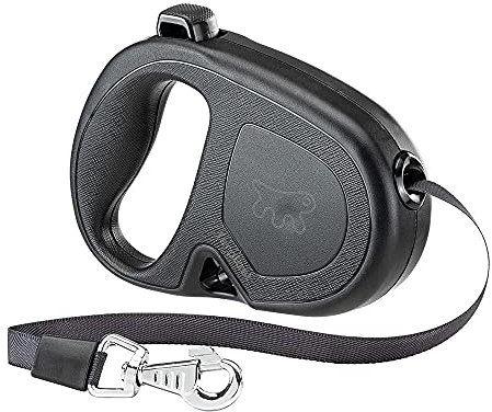 Ferplast Hundeleine Flippy ONE, Rollleine mittelgroße Hunde bis 25 kg. Ausziehbares Gurtband max. 5 m. Einzelner Verriegelungs- und Entriegelungsknopf, schwarz