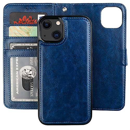 Bocasal Detachable Wallet Case for iPhone 13 Mini RFID Blocking Card Slots Holder Premium PU Leather Magnetic Kickstand Shockproof Wrist Strap Removable Flip Protective Cover 5G 5.4 inch (Blue)
