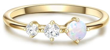 GLANZSTÜCKE MÜNCHEN Damen Ring aus 925/- Sterling Silber gelbvergoldet mit Zirkonia und Opal (synth.) weiß - Solitärring Silberring Gelbgold