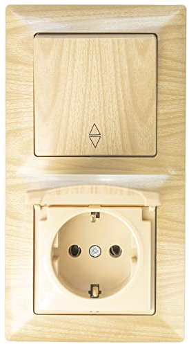 Gunsan Prise de courant de vision KOMBI - Avec contact de protection - Avec couvercle - Montage encastré - Aspect bois d'agneau