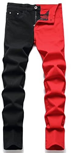 RXXKKK Men's Regular Slim Fit Jeans, 7272 Black Red Flex, 34