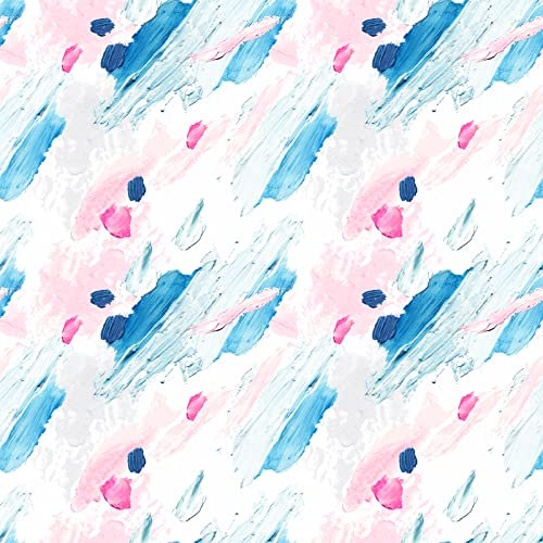 ReWallpaper Abstrakte Tapete Stick und Peel Kunst Malerei Blau Rosa Peel und Stick Tapete Floral Bunte Kontakt Papier 44.3CM X 3M Boho Blume Tapete für Kinder Zimmer Mädchen Schlafzimmer Badezimmer