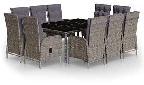 vidaXL Gartenmöbel Set 11-TLG. Gartengarnitur Sitzgruppe Gartenset Sitzgarnitur Gartentisch Gartenstuhl Esstisch Tisch Stühle Poly Rattan Grau