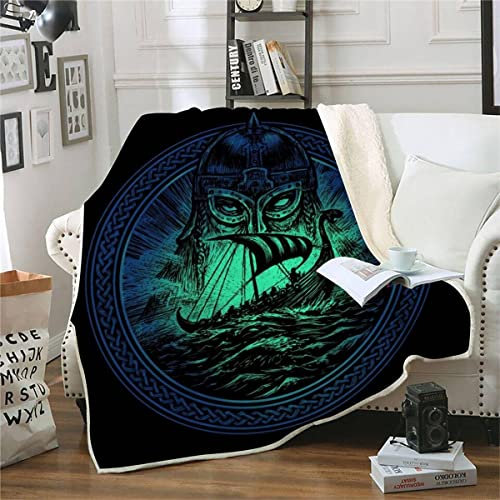 RFFLUX 3D Wikinger Kuscheldecke 150x200cm Warmer Winter Weich Odin Piratenschiff Decke Microfaser Sherpa Wohndecke Flauschige Couchdecke für Erwachsene Weihnachten Geschenk Blanket