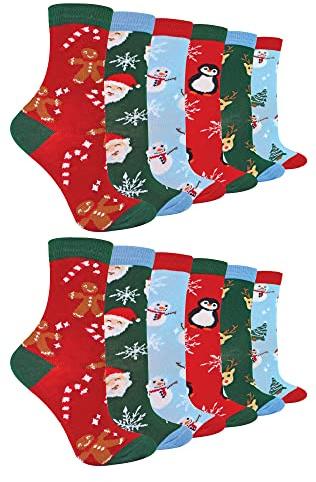 Sock Snob Kinder Bunt Weihnachtssocken Atmungsaktiv Baumwolle Lustig Socken für Jungen und Mädchen (27-30, 12 Pack)