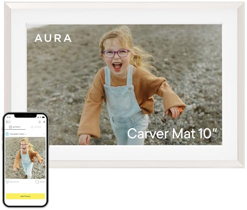 Aura Carver 10.1 WiFi Digital Picture Frame | The Best Digital Frame for Gifting | Send Photos from Your Phone | Quick, Easy Setup in Aura App | Free Unlimited Storage | (Clay with White Mat)