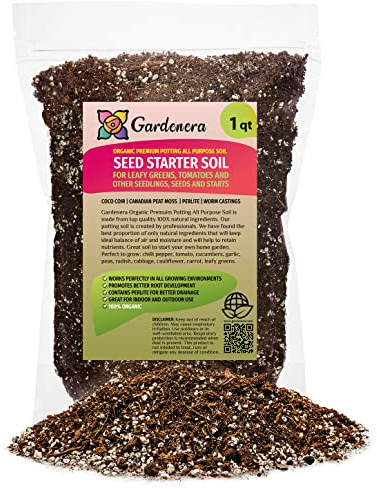 GARDENERA Organic Premium Potting All Purpose Soil - Seed Starter Soil for Leafy Greens, Tomatoes and Other Seedlings, Seeds and Starts - (1 Quart Bag)