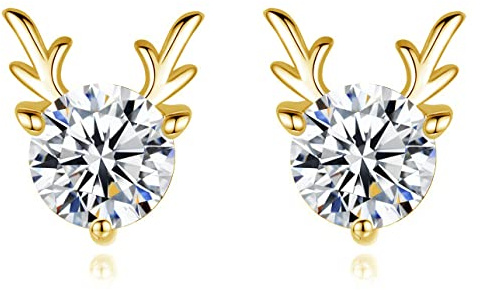 Cangall 925 Sterling Silber Weihnachten Ohrringe Damen - Schneeflocke, Elch, Weihnachtsmann Zirkonia Ohrstecker - 11mm Süße Schlafen Ohrstecker