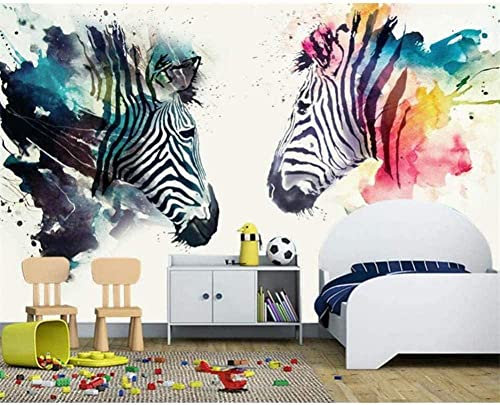 Handgezeichnetes Aquarelltier Zebra Fototapete 3D Wandbilder, 3D Fotodekor Gemälde Wandtapete Geeignet Für Wohnzimmer Und Schlafzimmer Tv-Hintergrund Wand Abziehen Und Aufkleben Wand 300(B)x210(H)cm