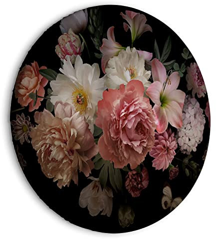 murando - runde Bilder Blumen 80x80 cm Leinwandbild 1 tlg Kunstdruck modern Wandbilder XXL Wanddekoration Design Wand Bild Natur Botanik Rosen Päonie Vintage b-B-10030-bc-a