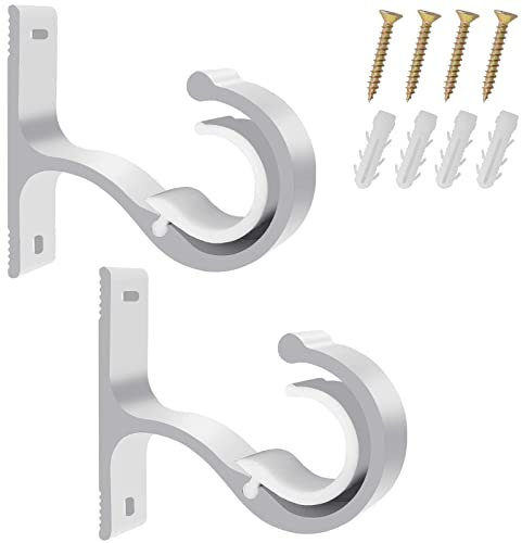Nramwell 2Pcs Adjustable Curtain Rod Brackets, ø20-28mm Drapery Hooks Heavy Duty Aluminum Alloy Fixing Bracket Hanging Holder With Screws for Curtain or Wardrobe (White)